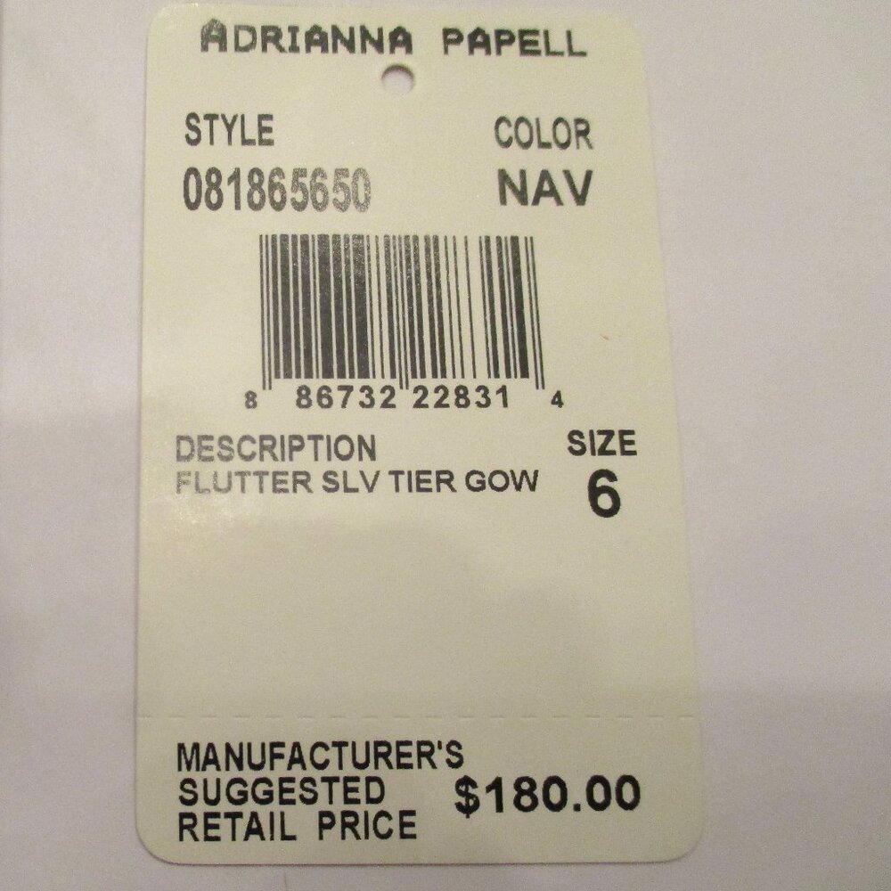 Adrianna Papell Navy Flutter Sleeve Tier Gown - Size 6 - Picture 16 of 16